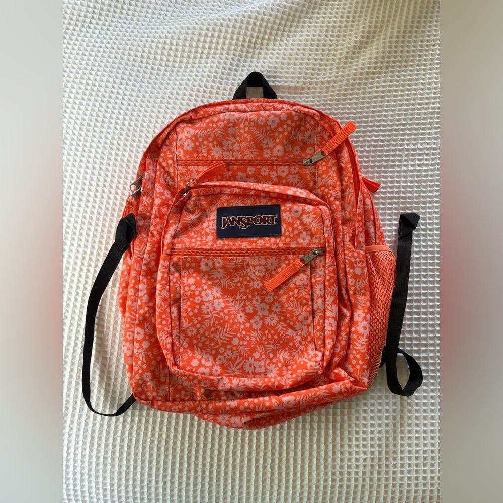 Jansport Orange & Pink Floral Backpack with Various Pockets